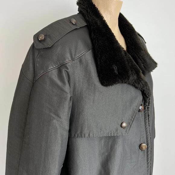 Vintage Fennelli Women's Size L XL Black Leather Faux Fur Trim Overcoat Jacket - Picture 5 of 15